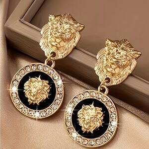 Elegant Gold and Black Lion Earrings